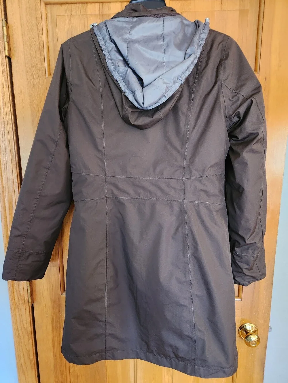 Eddie Bauer Women's Dark Brown Hooded Insulated Trench Coat - Size MT